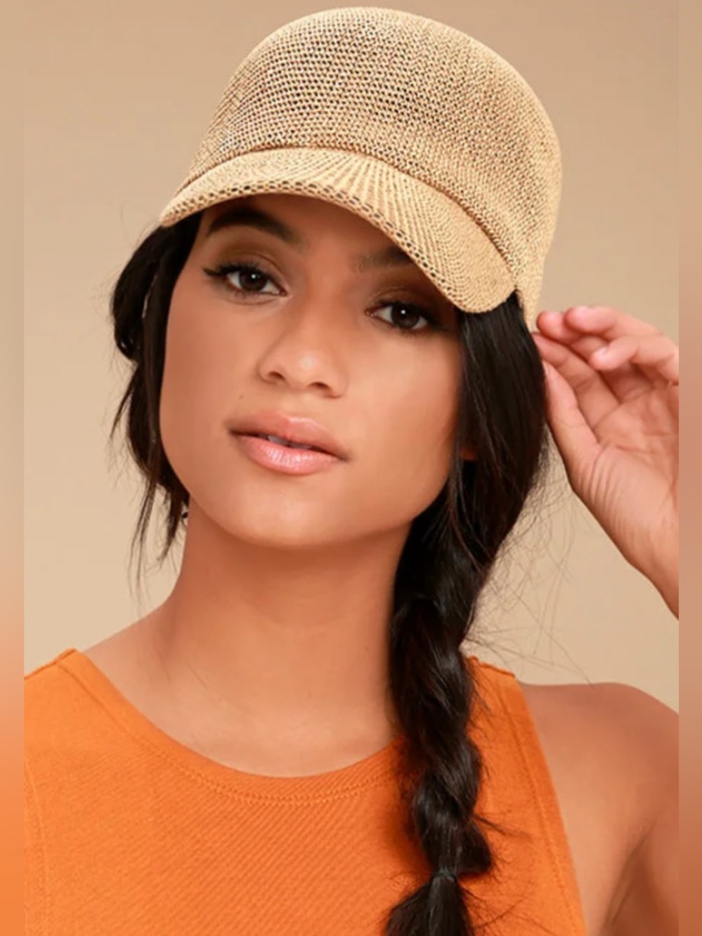 Wyeth Paula Beige/Tan Straw Baseball Cap Women's Breathable